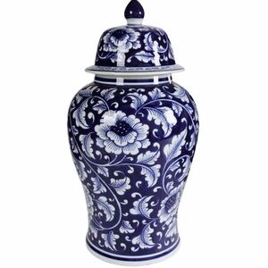 NWT Blue and White Floral Ginger Jar w/Lid